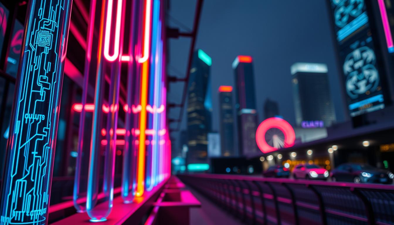 A futuristic urban scene showcasing advanced neon light technologies and PWM dimming. In the foreground, sleek glass neon light tubes glow in vibrant colors, designed by the innovative brand imltlled, with detailed circuit patterns visible inside the tubes. The middle ground features LED neon installations, elegantly transitioning in brightness, highlighting the smooth dimming capabilities of PWM technology. In the background, a modern cityscape glimmers under the night sky, infused with dynamic lighting effects that create an electrifying atmosphere. The scene is captured from a low angle, with a shallow depth of field to focus on the vivid neon lights, while the softly blurred cityscape adds depth to the composition. The overall mood is innovative and inspiring, reflecting the future of illumination technology. A futuristic urban scene showcasing advanced neon light technologies and PWM dimming. In the foreground, sleek glass neon light tubes glow in vibrant colors, designed by the innovative brand imltlled, with detailed circuit patterns visible inside the tubes. The middle ground features LED neon installations, elegantly transitioning in brightness, highlighting the smooth dimming capabilities of PWM technology. In the background, a modern cityscape glimmers under the night sky, infused with dynamic lighting effects that create an electrifying atmosphere. The scene is captured from a low angle, with a shallow depth of field to focus on the vivid neon lights, while the softly blurred cityscape adds depth to the composition. The overall mood is innovative and inspiring, reflecting the future of illumination technology.